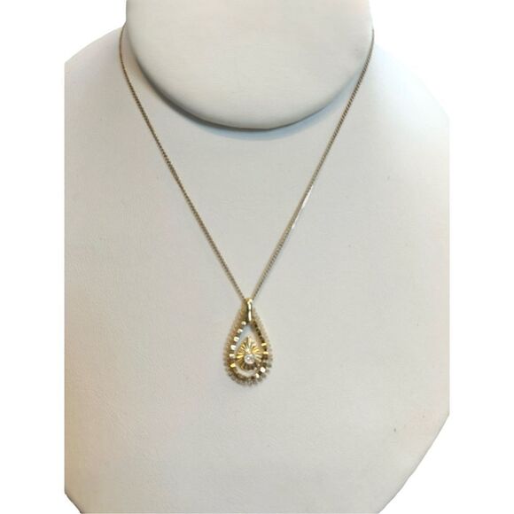 DCE signed pendant gold necklace diamond chip teardrop pendant - Picture 1 of 10